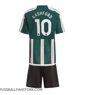 Manchester United Marcus Rashford #10 Replik Auswärtstrikot Kinder 2023-24 Kurzarm (+ Kurze Hosen)